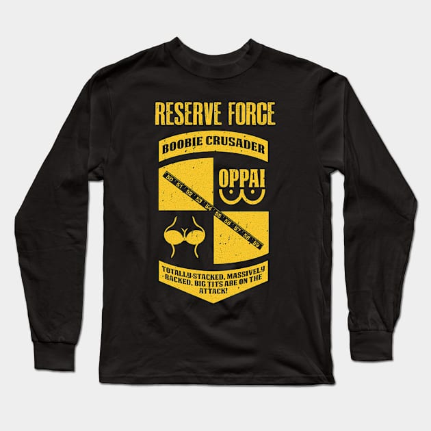 Boobie Crusader Reserve Force (Distressed) Long Sleeve T-Shirt by J.Ishiro Finney / Adventures in Awful